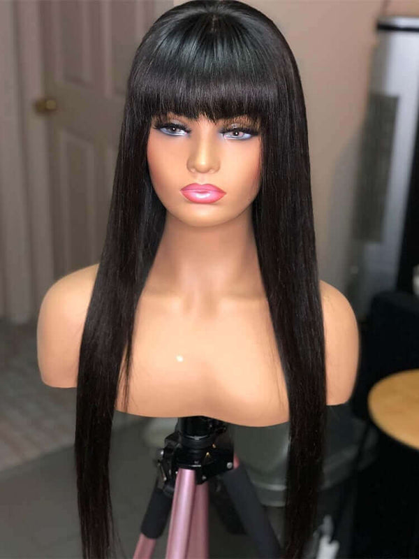 Remy Hair Wig - Straight Wig - High Quality - Wig for Sale - Natural Human Hair - Best Human Hair Wig - Natural Black Color - Heat Friendly - Short Bangs