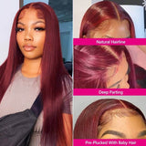 Straight Wig - Frontal Lace - High Quality - Wig for Sale - Peruvian Hair - Long Wig - Burgundy - Human Hair Wigs