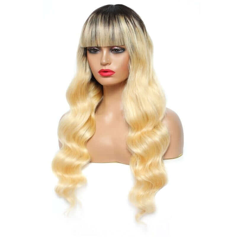 Remy Hair - Human Hair Wigs - Long Blonde Wigs - Wigs with Bangs - High Quality Wigs - Natural Feel - Natural Looking Wigs - Blonde Human Hair Wigs