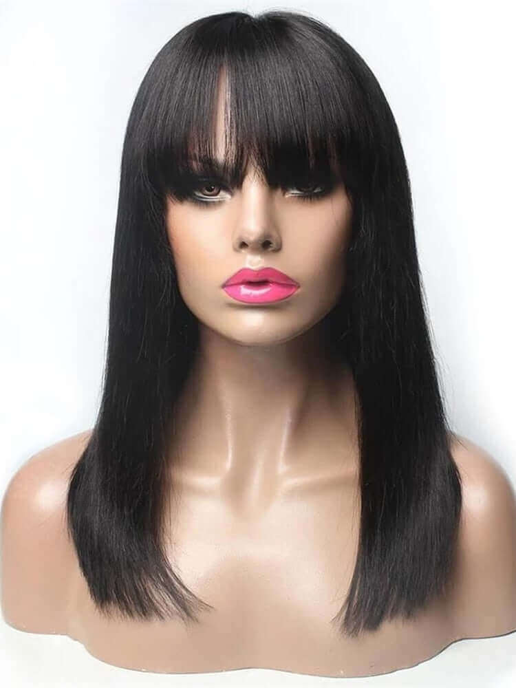 Remy Hair Wig - Straight Wig - High Quality - Wig for Sale - Natural Human Hair - Best Human Hair Wig - Natural Black Color - Heat Friendly - Short Bangs