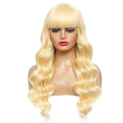 Remy Hair - Human Hair Wigs - Long Blonde Wigs - Wigs with Bangs - High Quality Wigs - Natural Feel - Natural Looking Wigs - Blonde Human Hair Wigs
