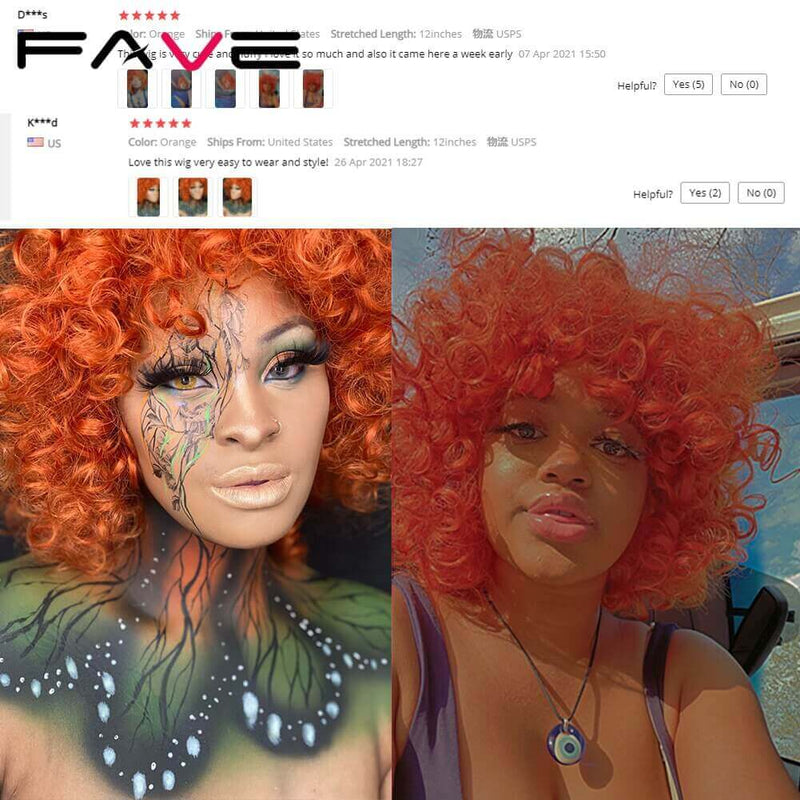 Afro Curly Wigs - High Quality - Wigs for Sale - Vibrant Hue Wigs - Short Wigs - Best Human Hair Wigs - Synthetic Wigs - Orange Wigs - Black Wigs