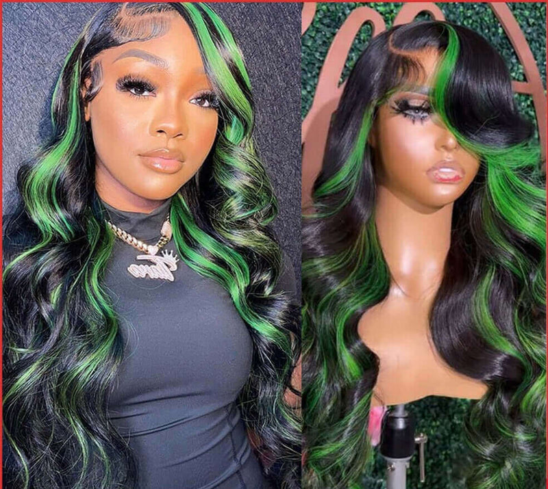 Body Wave - Frontal Lace - High Quality - Wigs for Sale - Brazilian Hair - Remy Hair - Green Highlights - 12" to 34" Inches Wigs - Human Hair Wigs