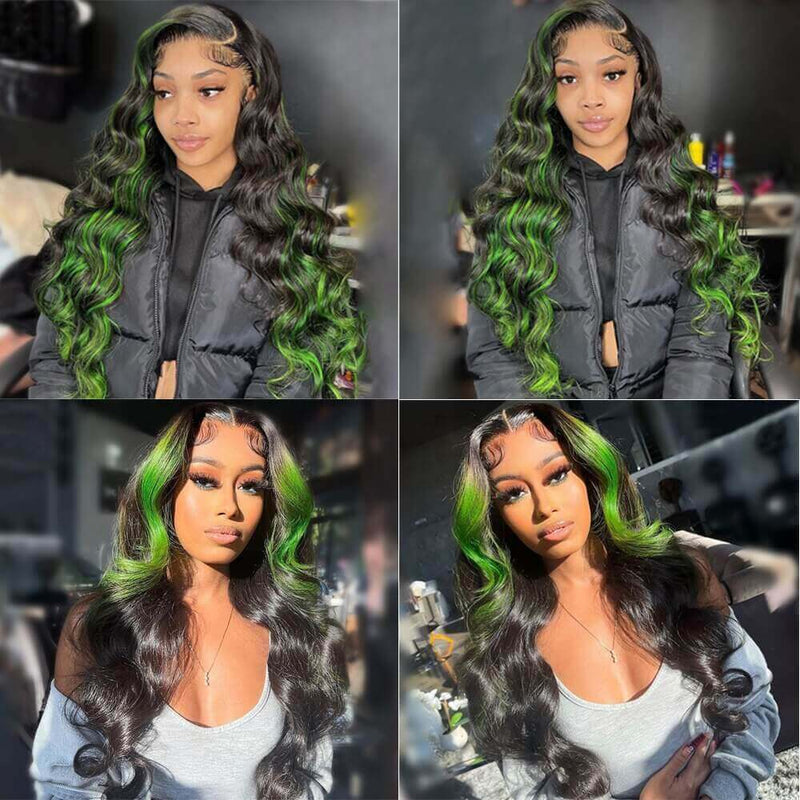 Body Wave - Frontal Lace - High Quality - Wigs for Sale - Brazilian Hair - Remy Hair - Green Highlights - 12" to 34" Inches Wigs - Human Hair Wigs