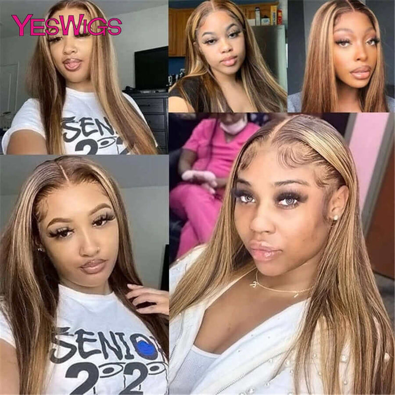 Straight Wig - Frontal Lace - High Quality - Wig for Sale - Brazilian Hair - Remy Hair - Honey Blonde Highlights - 10" to 32" Inches Wigs - Human Hair Wigs