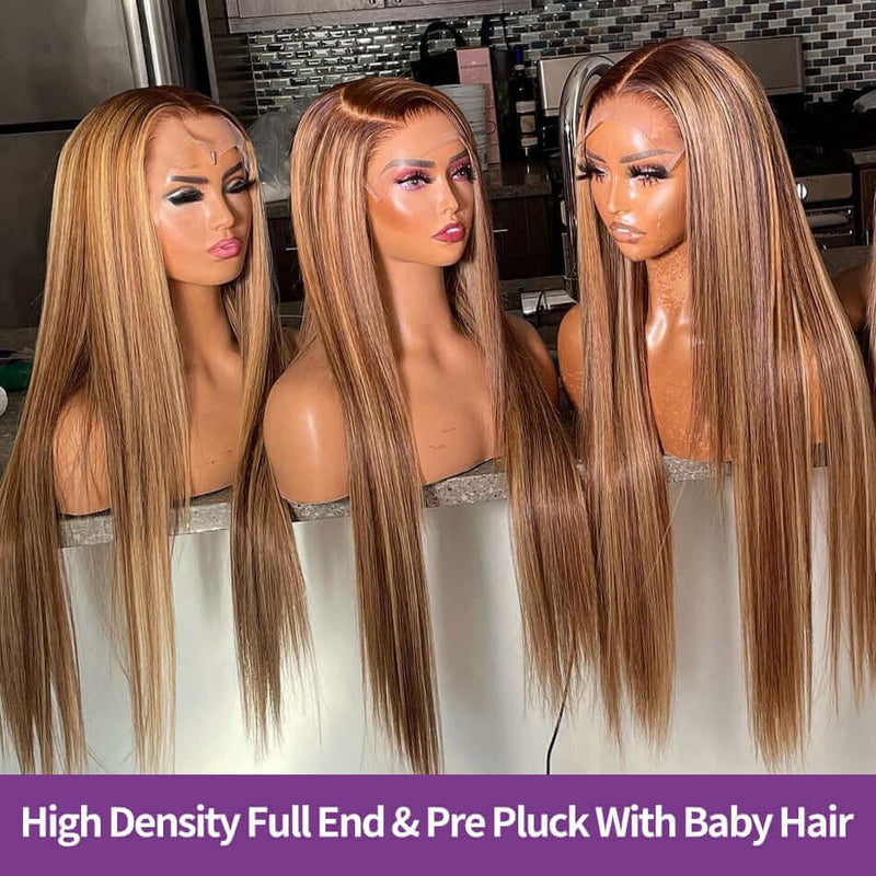 Honey Blonde Highlight Wigs - Straight Wigs - High Quality - Wigs for Sale - Brazilian Human Hair Wigs - Long Wigs - Lace Front - Remy Hair