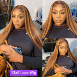 Honey Blonde Highlight Wigs - Straight Wigs - High Quality - Wigs for Sale - Brazilian Human Hair Wigs - Long Wigs - Lace Front - Remy Hair