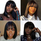 Short Bob Wig - Straight - High Quality - Wig for Sale - Remy Hair - Short Wig - Brazilian Hair - Best Human Hair Wig - Natural Color - Wig With Bangs