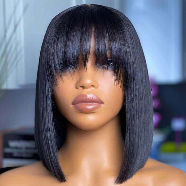 Short Bob Wig - Straight - High Quality - Wig for Sale - Remy Hair - Long Wig - Brazilian Hair - Best Human Hair Wig - Natural Color 