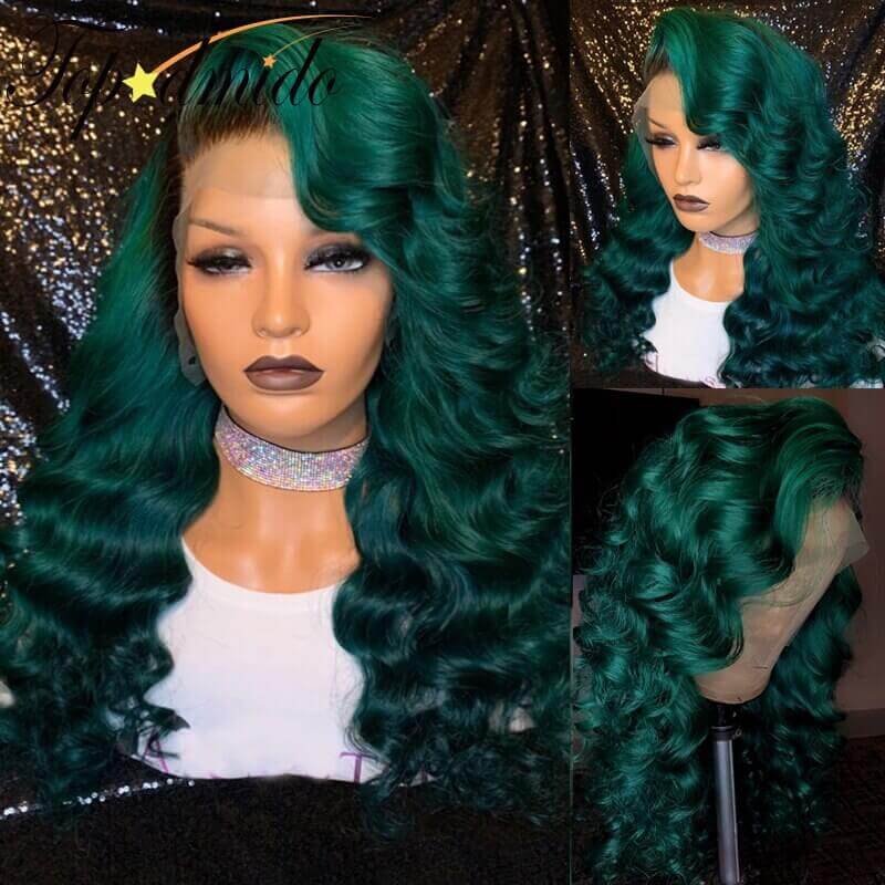 Body Wave Wig - High Quality - Wig for Sale - Remy Hair - Best Human Hair Wig - Natural Looking Wig - Green Color - Brazilian Hair - Long Wig