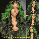 Remy Hair Wigs - Body Wave Wigs - High Quality - Wigs for Sale - Human Hair Wigs - Best Human Hair Wigs - Green Highlights - Long Wigs - Lace Front Wigs