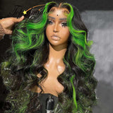 Remy Hair Wigs - Body Wave Wigs - High Quality - Wigs for Sale - Human Hair Wigs - Best Human Hair Wigs - Green Highlights - Long Wigs - Lace Front Wigs