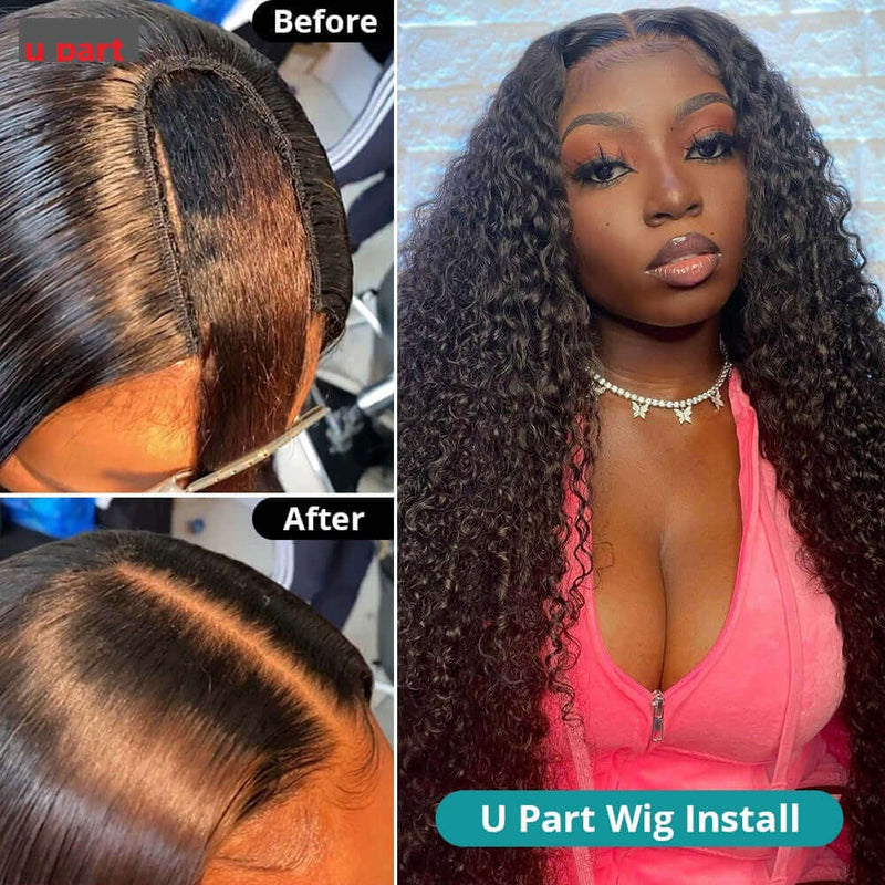 Remy Hair Wig - Jerry Curl Wig - High Quality - Wig for Sale - Natural Human Hair - Best Human Hair Wig - Natural Black Color - Heat Friendly - U Part Wig