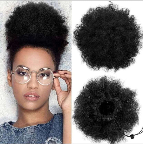  Afro Bun Wig - High Quality - Wig for Sale - Hair Accessory - Best Human Hair Wig - Drawstring Afro Ponytail - Black Wig - Brazilian Hair