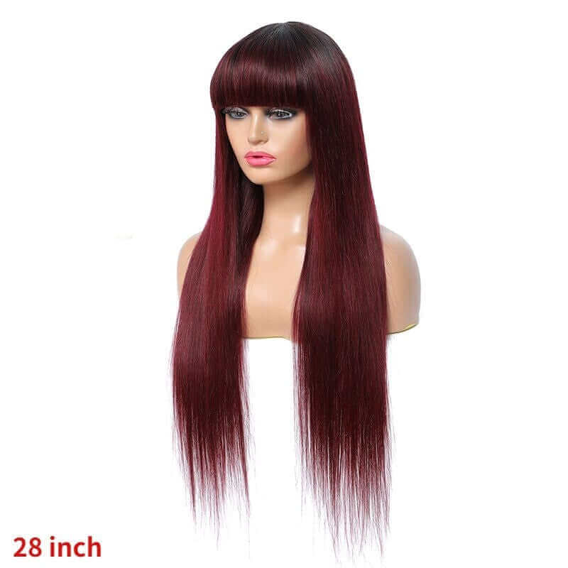 Burgundy Wigs - Wigs for Sale - Remy Hair - Human Hair Wigs - Brazilian Wigs - Long Wigs - Wigs with Bangs - High Quality Wigs - Straight Wigs