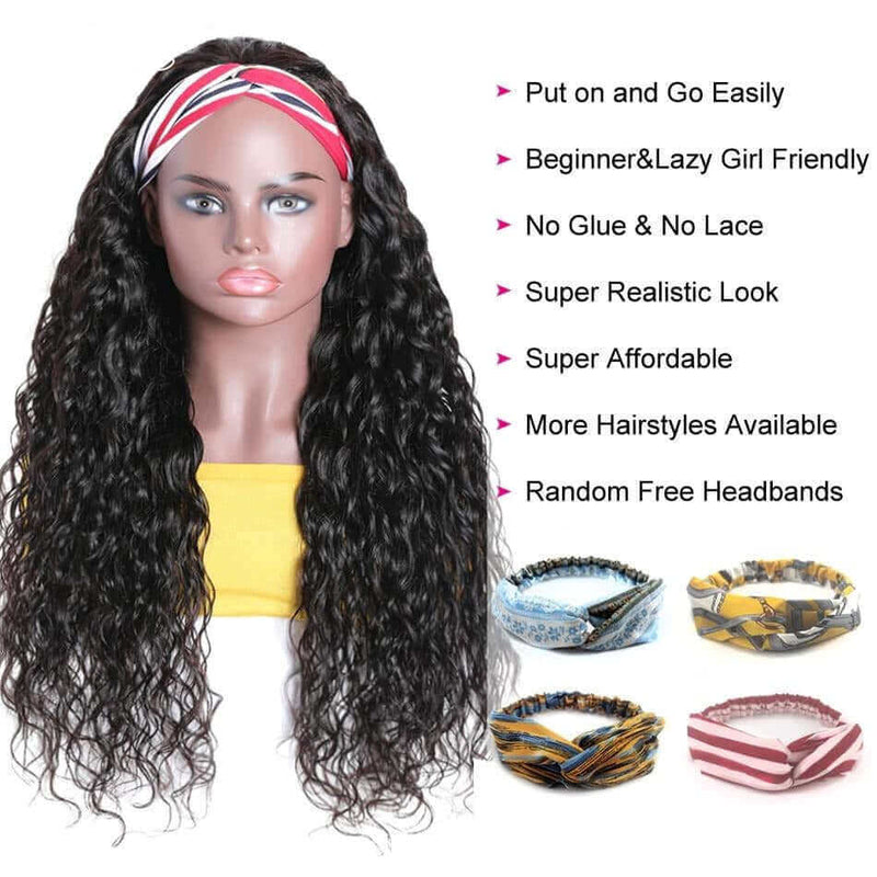 Water Wave - Scarf Hair Wig - High Quality - Wig for Sale - Brazilian Hair - Remy Hair - Natural Black Color - 8" to 30" Inches Wig - Human Hair Wig