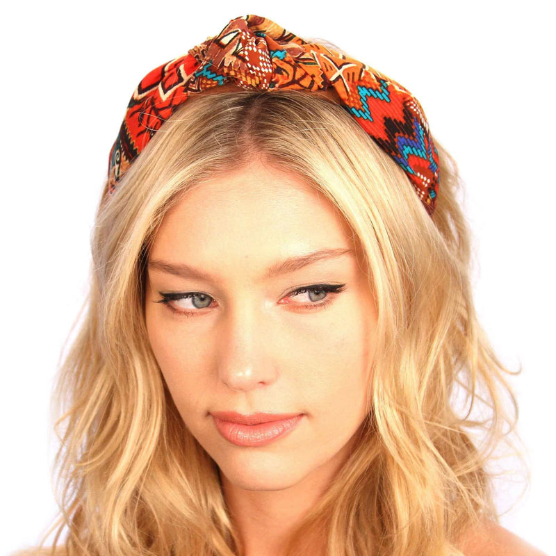 Knot Headband - Genuine Suede - High Quality - Aztec Design - Cotton Fabric - Turban Look - Padded Headband - Made in USA