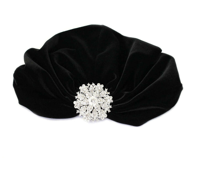 Crystal Turban - Circular Brooch - High Quality - One Size - Stretch Velvet - 98% Lycra 2% spandex - Black Color - Burgundy Color