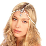 Headpiece - Draping Pearl Chain - High Quality - Swarovski Crystals - Two Side Draping Chains - Black - Champagne Color - White
