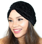 Turban - 100% Silk - High Quality - Velvet Burnout - Lightweight - Made in USA - One Size - Navy Color - Black Color - Berry Color